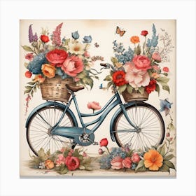 Vintage Bicycle With Flowers Canvas Print