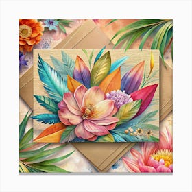 Tropical Floral Arrangement With Envelopes Watercolor Illustration Canvas Print