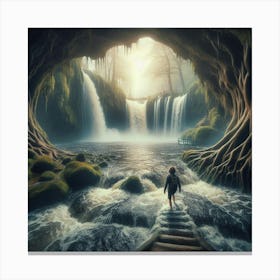 Stepping Into The Water, Finding A Hidden Cave Behind Amsterdam S Waterfall Style Mystical Realism (1) Canvas Print