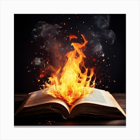 Book On Fire, An Open Book With A Bright Flame Rising From It Symbolizing The Enlightening Power Of Knowledge 3 Canvas Print