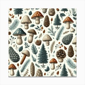 Scandinavian style, pattern with pine cones and mushrooms 3 Canvas Print