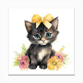 Cute Kitten With Flowers 2 Canvas Print