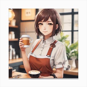 Anime Girl Holding A Cup Of Coffee 1 Canvas Print