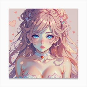 Cute Girl Holding A Heart With Hair Blowing In The Wind(1) Canvas Print