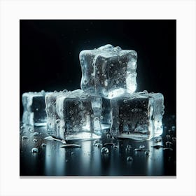 Ice Cubes On Black Background Canvas Print