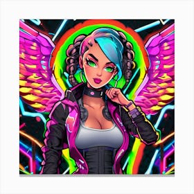 Neon Girl With Wings 17 Canvas Print