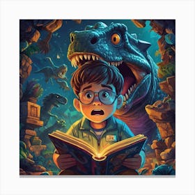 Boy Reading a Dinosaurs Story Canvas Print