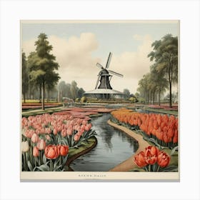 Tulips And Windmill Canvas Print