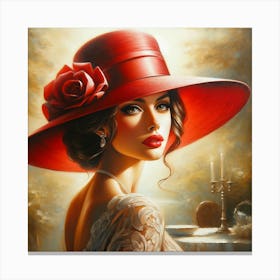 Lady Adorned In A Striking Red Hat 1 Canvas Print
