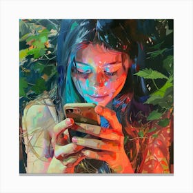 Portrait Of A Girl Using Her Phone Canvas Print