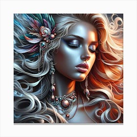 Beautiful Girl With Feathers 1 Canvas Print