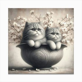 Two Kittens In A Bowl Canvas Print