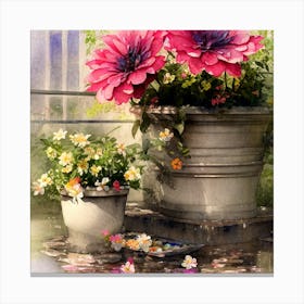 Watercolor Greenhouse Flowers 38 Canvas Print