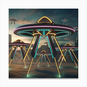 Alien Neon Ufos Canvas Print