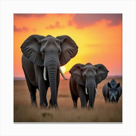 Sunset With Elephants Stampe su tela