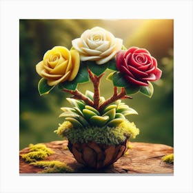 Three Roses In A Pot 1 Canvas Print