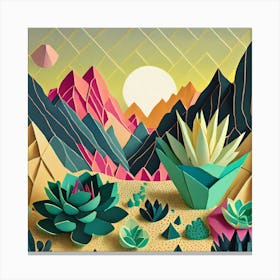 Firefly Beautiful Modern Abstract Succulent Landscape And Desert Flowers With A Cinematic Mountain V (9) Canvas Print