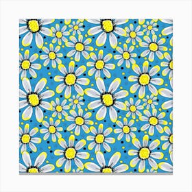 Cool Flower Garden Yellow Gray On Blue Canvas Print