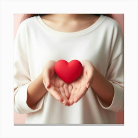 Woman Holding A Red Heart 1 Canvas Print