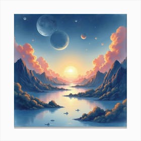 Watercolor Painting Of A Serene Space Landscape 1 Canvas Print