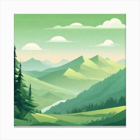 Misty mountains background in green tone 106 Canvas Print