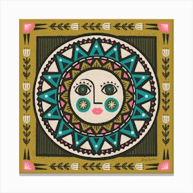 Sunny Face Folk Art Canvas Print