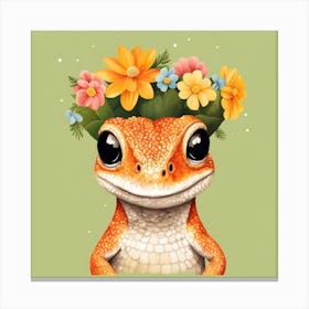 Floral Baby Lizard Nursery Illustration (15) Canvas Print