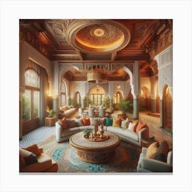 The dining hall in the middle of a traditional Moroccan house 9 Canvas Print