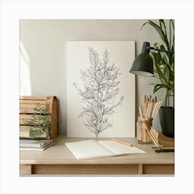 Firefly Scandinavian Minimalist Workspace With Pencil And Flora Sketch 8469 Canvas Print