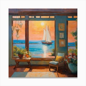 Sailboat In The Window Canvas Print