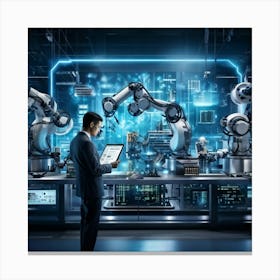 A Detailed Digital Rendering Of Advanced Industrial Cyber Management Process Engineered Automatons (2) Canvas Print