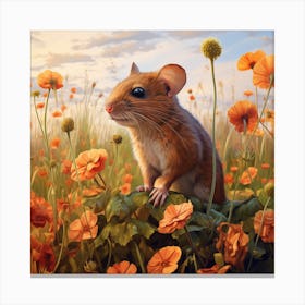 Mouse In Poppy Field Canvas Print