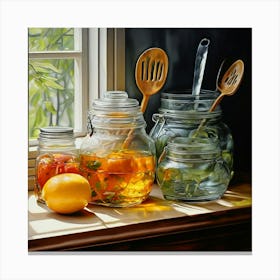 Oil painting of glass Jars Of Lemonade 1 Canvas Print