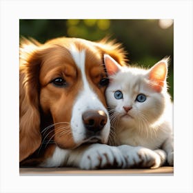 Cute Dog and Cat Friendship Canvas Print