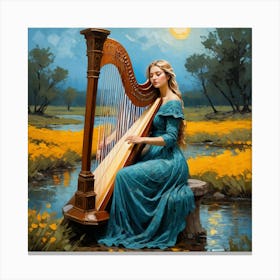Harpist. Van Gogh Art Style Canvas Print