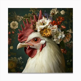 Rooster With Flowers Canvas Print