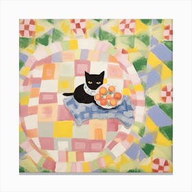 Pastel Colours Black Cat In A Picnic Blanket 1 Canvas Print