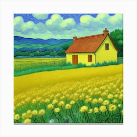 Golden Fields The Tranquility of Farm Living Yellow Dandelions Canvas Print