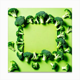 Broccoli Frame On Green Background Canvas Print