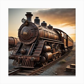 Rusty Train At Sunset Created using Imagine AI Art Canvas Print