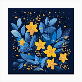 Blue Flowers With Stars Canvas Print