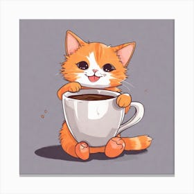 Cute Orange Kitten Loves Coffee Square Composition 20 Canvas Print