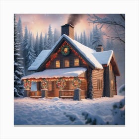 Christmas Cabin In The Woods Canvas Print