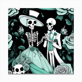 Day Of The Dead Skeletons whimsical minimalistic line art Canvas Print