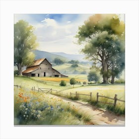 Watercolor Of A Farm 6 Canvas Print