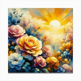 Colorful roses in sunset oil painting abstract painting art 3 Canvas Print