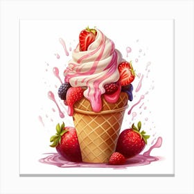 Ice Cream Strawberry Vanilla Splash Canvas Print