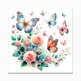 Butterfly And Roses 1 Canvas Print