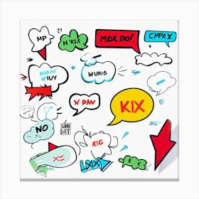 Cartoon Speech Bubbles And Arrows Set Hand Drawn Style Exaggerated Shapes Bold Outlines Vibrant (4) Canvas Print