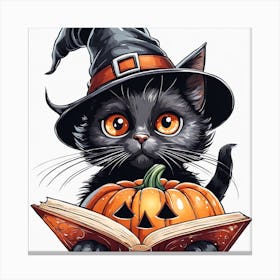 Cute Cat Halloween Pumpkin (45) Canvas Print